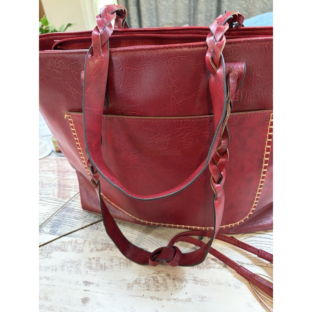 Vintage “Weimeibaige” Red Synthetic Leather Braided Handle Oversize Tote Used